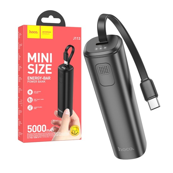 Power Bank Hoco J113 Energy Bar con Built-in Tipo-C Cable 5000mAh Negro Power Bank Hoco J113 Energy Bar con Built-in Tipo-C Cable 5000mAh Negro